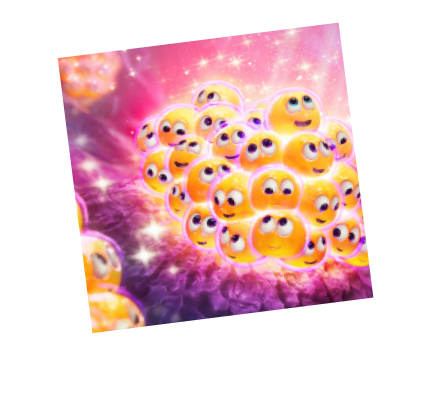 A polaroid of clusters of animated beta cells smiling