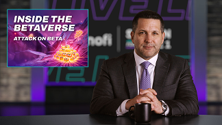 A silhouette of Usher wearing sunglasses and holding his right hand up