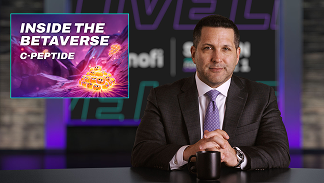 A silhouette of Usher wearing sunglasses and holding his right hand up