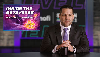 A silhouette of Usher wearing sunglasses and holding his right hand up