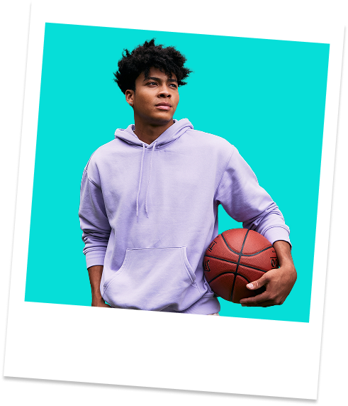 Polaroid photo of young man with basketball