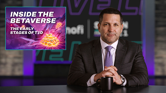 A silhouette of Usher wearing sunglasses and holding his right hand up