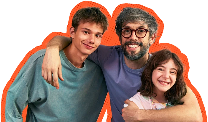 A portrait of dad with his two kids